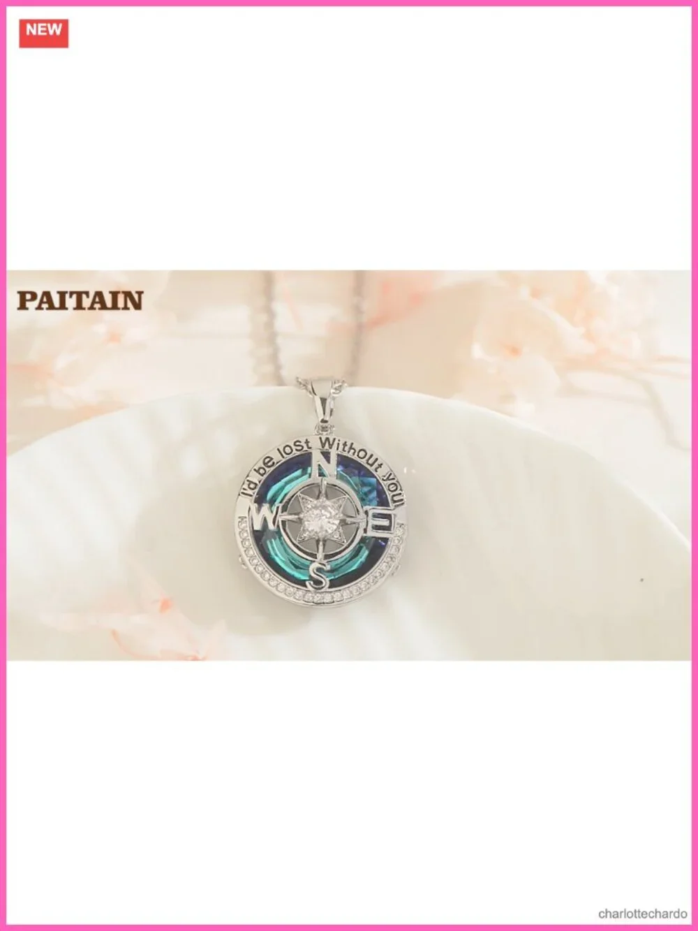 Compass Necklace 18k Real Gold Filled 925 Sterling Silver Pendant Gift for Wife